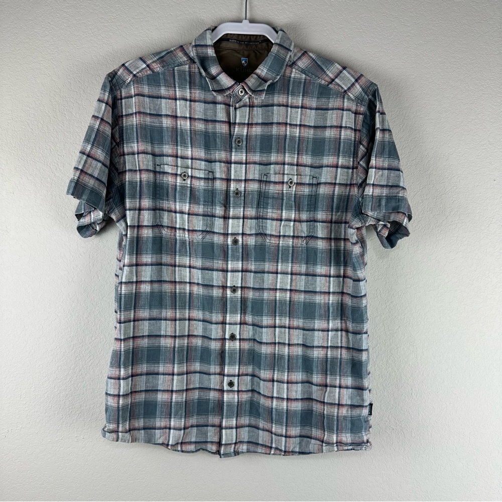 Kuhl Men’s Blue Red Gray Plaid Skorpio Short Sleeve Button Up Shirt Size Large